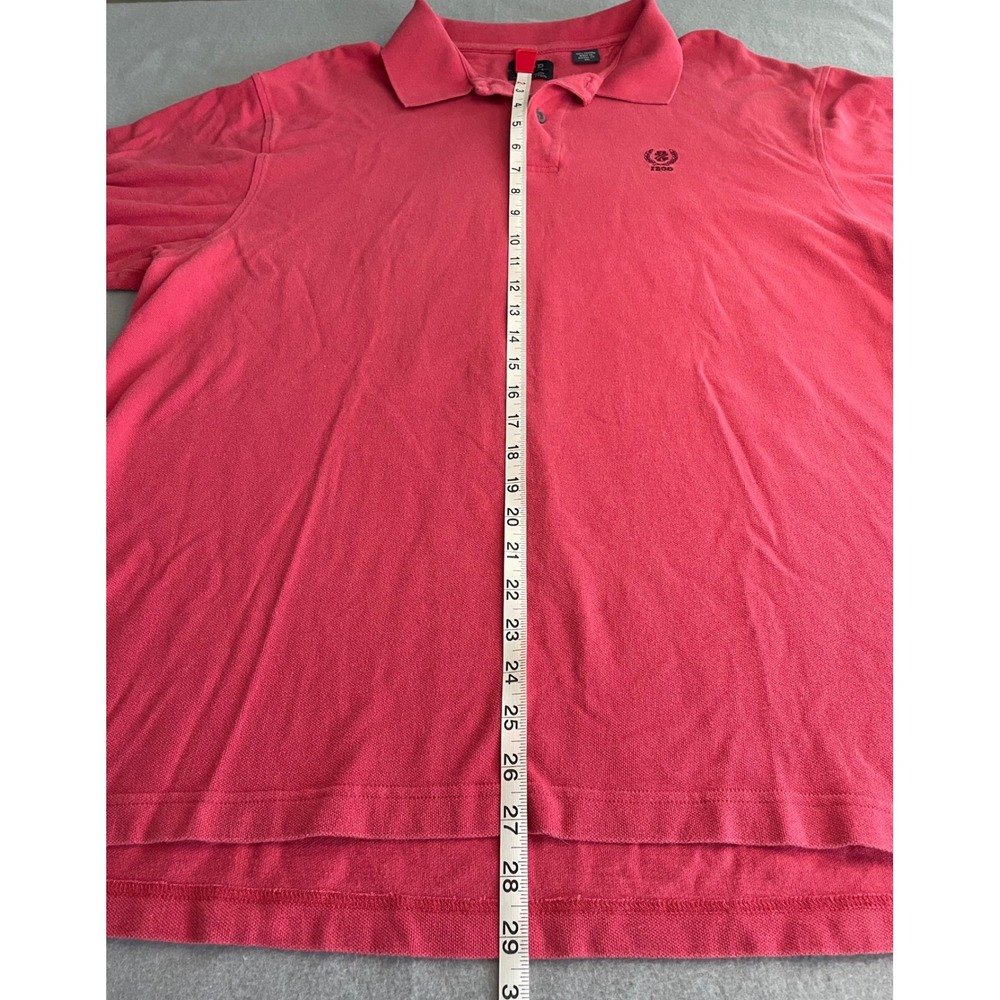IZOD Mens Silk Wash‎ Cotton Polo Shirt Coral Pink XL Short Sleeve Crest Logo - Picture 6 of 8
